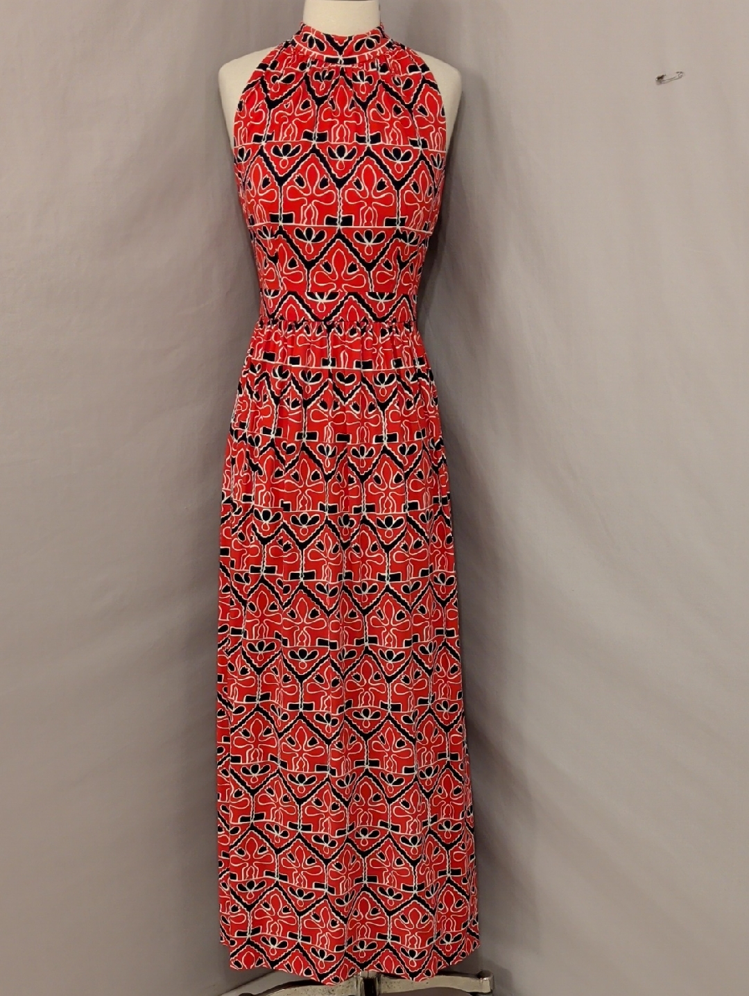 Vintage Red & Dark Navy Blue Halter Maxi Dress Ilse Smith For Dalani Classy Sz 2